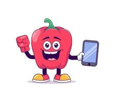 Boxing red bell pepper cartoon mascot character vector