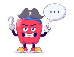 Pirate red bell pepper cartoon mascot character vector