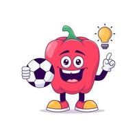 red bell pepper playing soccer cartoon mascot
