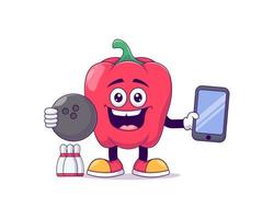 red bell pepper playing bowling cartoon mascot vector