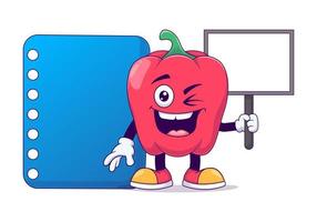 Pointing at a poster red bell pepper cartoon mascot vector