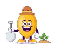 Gardener lemon cartoon mascot character vector