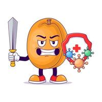 Fight with virus peach cartoon mascot character vector