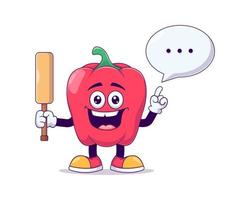 red bell pepper playing cricket cartoon mascot vector