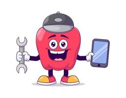 Mechanic red bell pepper cartoon mascot character vector