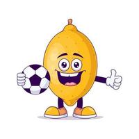 lemon playing soccer cartoon mascot character vector