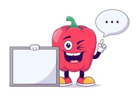 Holding sign board red bell pepper cartoon mascot vector