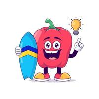 red bell pepper playing surfing cartoon mascot vector