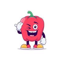 stand and give salute pose red bell pepper cartoon