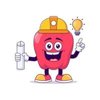 Architect red bell pepper cartoon mascot character vector