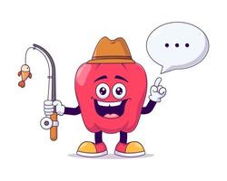 Angler red bell pepper cartoon mascot character vector