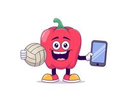 red bell pepper playing volley cartoon mascot vector