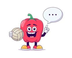 red bell pepper playing volley cartoon mascot vector