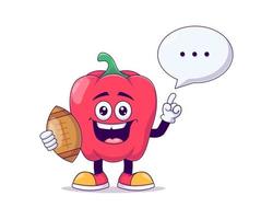 red bell pepper playing rugby cartoon mascot vector