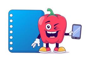 Pointing at a poster red bell pepper cartoon mascot vector