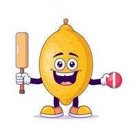 lemon playing cricket cartoon mascot character vector