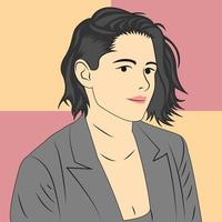 Kristen stewart face art in flat cartoon style. Vector illustration