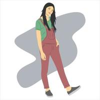 Beautiful and cute female character standing and posing. Flat cartoon vector illustration