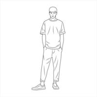 Cartoon character for coloring book. A man in casual clothes. Vector illustration