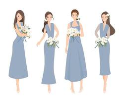 beautiful happy bridesmaid in blue gown wedding dress ceremony colletion vector