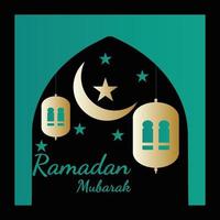 Mosque, Moon, And Lantern vector