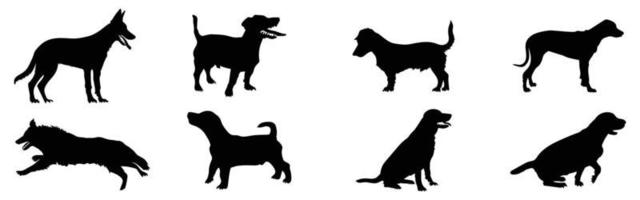 Vector silhouette of a dog on white background.