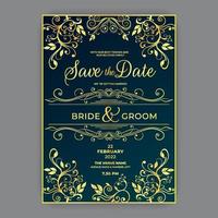 Gradient golden floral wedding invitation vector