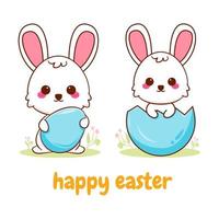 Cute cartoon character of bunny with Easter eggs. Hand drawn style flat character vector