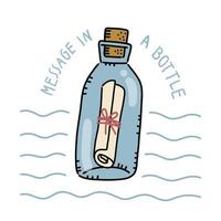 message in a bottle line art, hand drawn vector