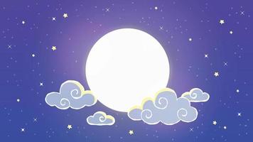 bright moon with clouds in the purple night sky, stars vector