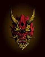 red oriental demon mask on gradient background vector