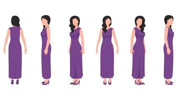 woman in party avatar, woman in long party dress, business character set vector illustration on white background.