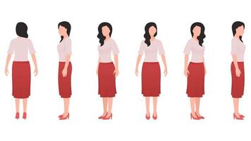 mujer en avatar casual, mujer en top y falda larga, personaje de negocios establece ilustración vectorial sobre fondo blanco. vector