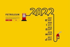 Concepto de petróleo de año nuevo 2022 con diseño creativo de boquilla de bomba de gasolina, letrero de gasolinera con energía eléctrica de petróleo y gas, plantilla de diseño moderno de ilustración vectorial