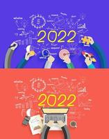 Business success 2022 new year creative drawing charts and graphs analysis and planning, consulting, team work, project management, brainstorming, research and development vector