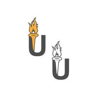 Letter U icon logo combined with torch icon design vector