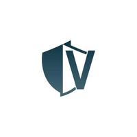 Shield logo icon with letter V beside design vector