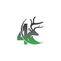 logotipo de icono número 4 con diseño de ilustración de ciervo vector