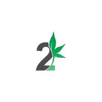 Number 2 logo icon with cannabis leaf design vector