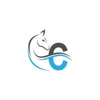 Letter C icon logo with horse illustration design vector