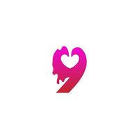 Number 9 logo icon with melting love symbol design template vector