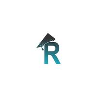 Letter R logo icon with graduation hat design vector