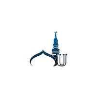 Letter U logo icon with mosque design illustration vector