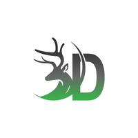 logotipo de icono de letra d con diseño de ilustración de ciervo vector