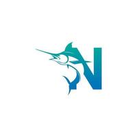 icono del logotipo de la letra n con plantilla de símbolo de diseño de pescado vector
