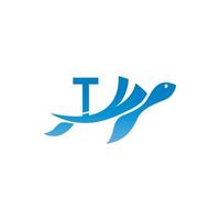 Sea turtle icon with letter T logo design illustration vector