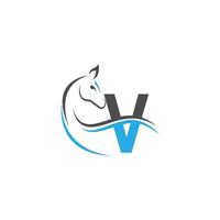 Letter V icon logo with horse illustration design vector