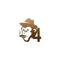 Monkey head icon logo with number 4 template design vector