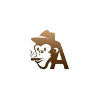 Monkey head icon logo with letter A template design vector