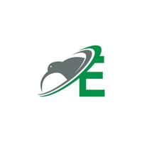 letra e con vector de diseño de icono de logotipo de pájaro kiwi